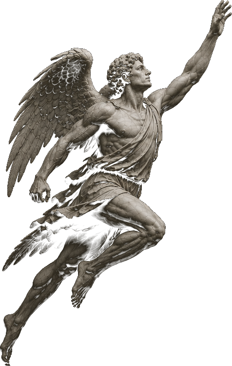 Winged Roman statue ascending